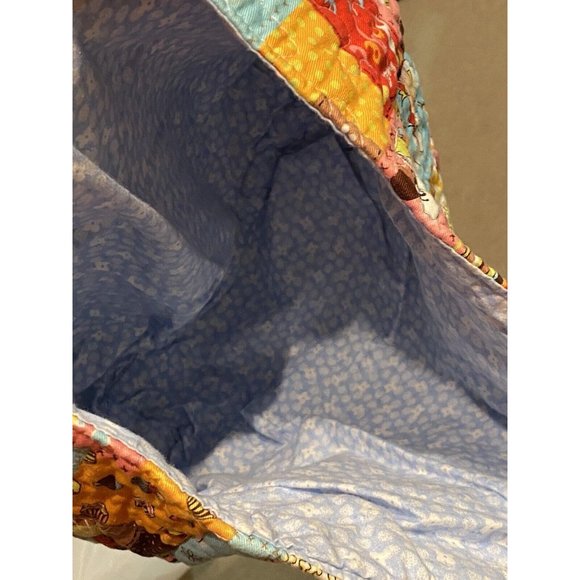 Patchwork Style & Look Fabric Tote Bag 13” X 17” Button Closure Colorful Bright - Picture 6 of 8